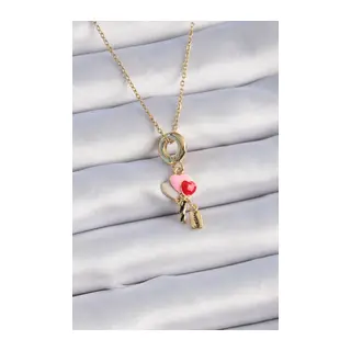 316L Çelik Gold Renk Renkli Kalp Figür Charm Model Kadın Kolye