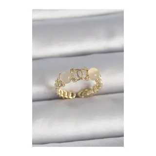 Pirinç Gold Renk Ayarlanabilir Zirkon Taşlı Beyaz Mineli Birleşik Halka Model Kadın Yüzük