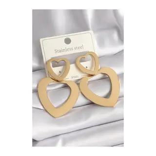 316L Çelik Gold Renk Kalp Model Kadın Küpe