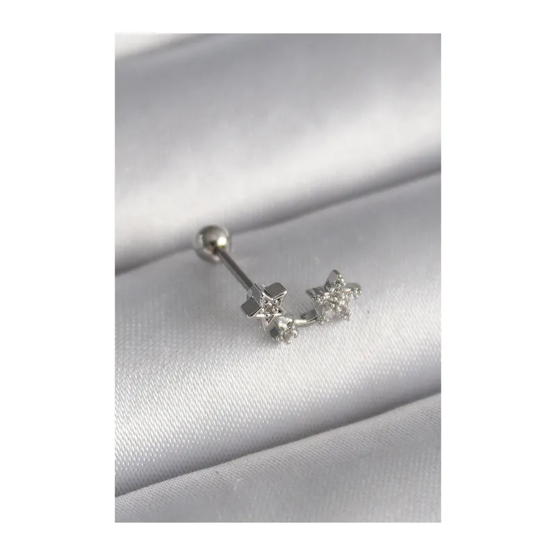 316L Çelik Gümüş Renk Zirkon Taşlı Yıldız Tragus Piercing