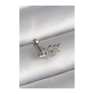 316L Çelik Gümüş Renk Zirkon Taşlı Dal Tragus Piercing