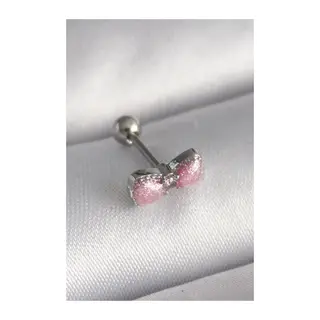 316L Çelik Gümüş Renk Pembe Kurdele Zirkon Taş Detay Tragus Piercing