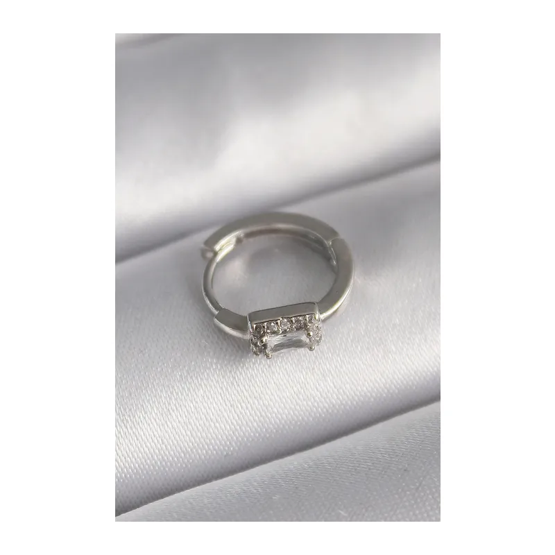 316L Çelik Gümüş Renk Kare Zirkon Taşlı Tragus Piercing
