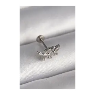 316L Çelik Gümüş Renk Dal Model Zirkon Taş Detaylı Tragus Piercing