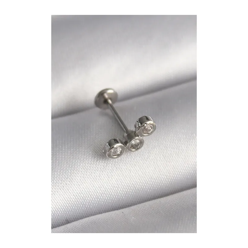 316L Çelik Gümüş Renk Zirkon Taşlı Tragus Piercing