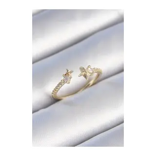 Pirinç Gold Renk Zirkon Taş Detay Yıldız Model Kadın Yüzük