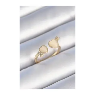 Pirinç Gold Renk Beyaz Mineli Kalp Model Kadın Yüzük