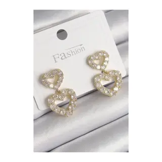 Pirinç Gold Renk Zirkon Taşlı Sallantı Kalp Model Kadın Küpe