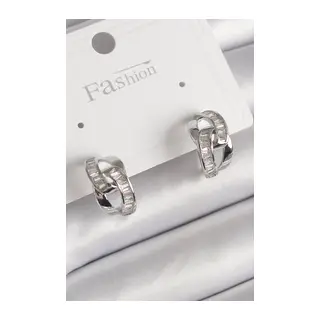 Pirinç Gümüş Renk Zirkon Taşlı Zincir Model Kadın Küpe