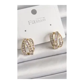 Pirinç Gold Renk Zirkon Taşlı Düğüm Halka Model Kadın Küpe