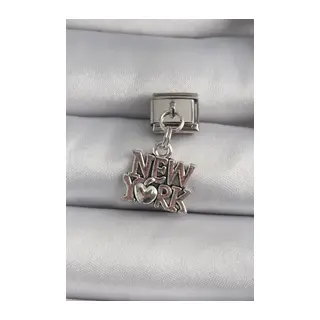 316L Çelik Gümüş Renk Sallantı New York Yazı Model Nomination Charm