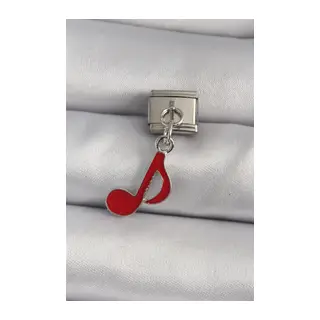 316L Çelik Gümüş Renk Kırmızı Nota Model Nomination Charm