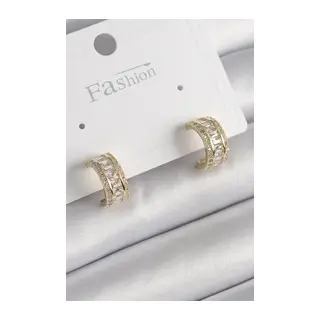 Pirinç Gold Renk Zirkon Taşlı Halka Model Kadın Küpe