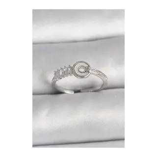 Pirinç Gümüş Renk Zirkon Taşlı Ayarlanabilir Kadın Yüzük