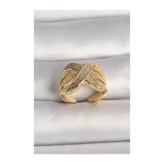 Pirinç Gold Renk Ayarlanabilir Zirkon Taşlı X Model Kadın Yüzük