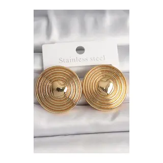 Pirinç Gold Renk Kalp İşlemeli Daire Plaka Model Kadın Küpe