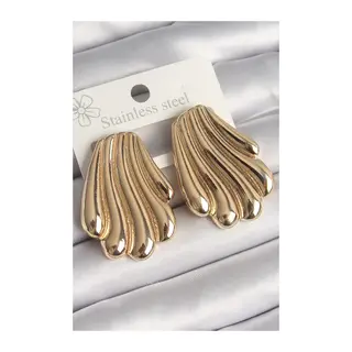 Pirinç Gold Renk İşlemeli İstirdye Model Kadın Küpe