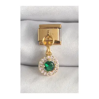316L Çelik Gold Renk Sallantı Yeşil Zirkon Taşlı Nomination Charm