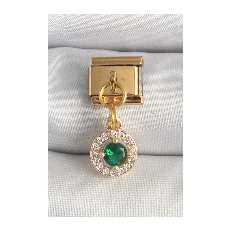 316L Çelik Gold Renk Sallantı Yeşil Zirkon Taşlı Nomination Charm