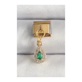 316L Çelik Gold Renk Sallantı Damla Yeşil Zirkon Taşlı Nomination Charm