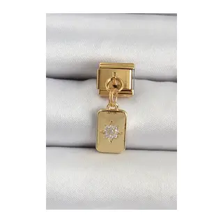 316L Çelik Sallantılı Zirkon Taşlı Kutup Yıldızı Figürlü Dikdörtgen Model Gold Renk Nomination Charm