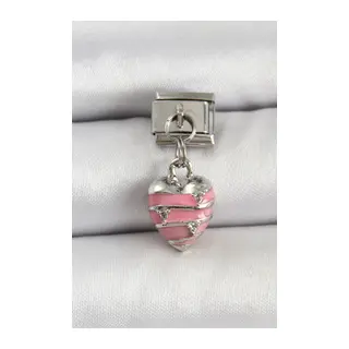 316L Çelik Gümüş Renk Pembe Kalp Model Nomination Charm