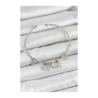 Pirinç Zirkon Taşlı Kelebek Ve Yıldız Model Gümüş Renk Charm Bileklik