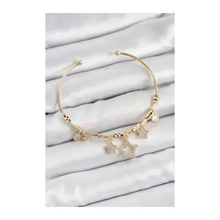 Pirinç Zirkon Taşlı Yıldız Model Gold Renk Charm Bileklik