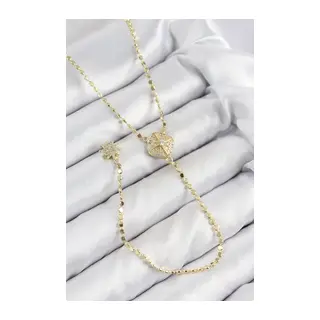 Pirinç Zirkon Taşlı Ezme Zincirli Madalyon Model Gold Renk Y Kolye