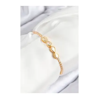 Pirinç Zirkon Taşlı Sonsuzluk Model Gold Renk Asansörlü Kadın Bileklik