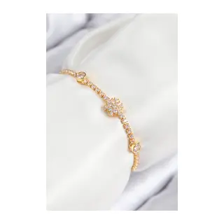 Pirinç Zirkon Taşlı Kar Tanesi Model Gold Renk Asansörlü Kadın Bileklik