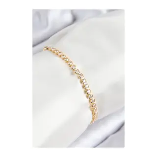 Pirinç Zirkon Taşlı Sıralı Model Gold Renk Asansörlü Kadın Bileklik