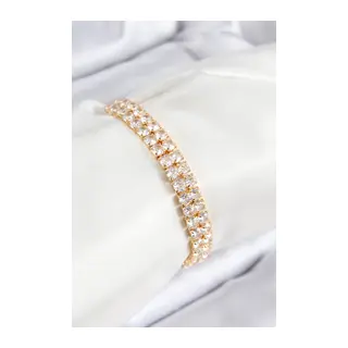 Pirinç Zirkon Taşlı Çift Sıra Kare Model Gold Renk Asansörlü Kadın Bileklik