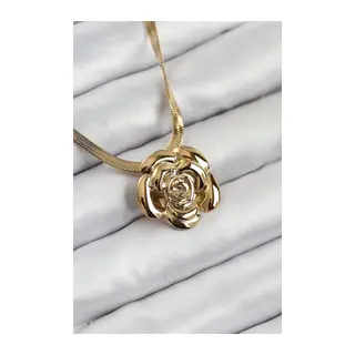 316L Çelik Gül Figürlü İtalyan Zincir Model Gold Renk Kadın Kolye