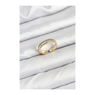 Pirinç Gold Renk Sıralı Zirkon Taşlı Kutup Yıldızı Model Kadın Yüzük