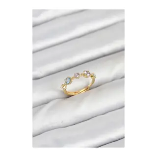 Pirinç Gold Renk Renkli Zirkon Taşlı Kadın Yüzük