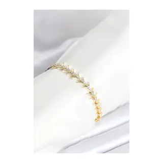 Pirinç Gold Renk Balık Sırtı Model Zirkon Taşlı Kadın Bileklik