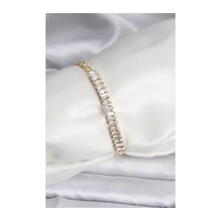 14K Gold Renk Kaplama Zirkon Taşlı Baget Model CM Kadın Bileklik