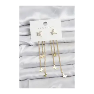 Kelebek Model Gold Renk Pirinç Sallantılı Kadın Küpe
