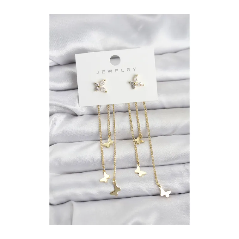 Kelebek Model Gold Renk Pirinç Sallantılı Kadın Küpe
