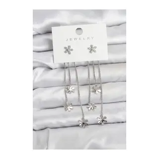 Papatya Model Gümüş Renk Pirinç Sallantılı Kadın Küpe