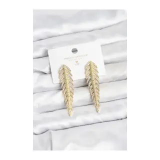 Pirinç Gold Renk Balık Sırtı Model Zirkon Taşlı Kadın Küpe