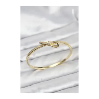 Pirinç Gold Renk Zirkon Taşlı Fiyonk Model Kadın Kelepçe Bileklik