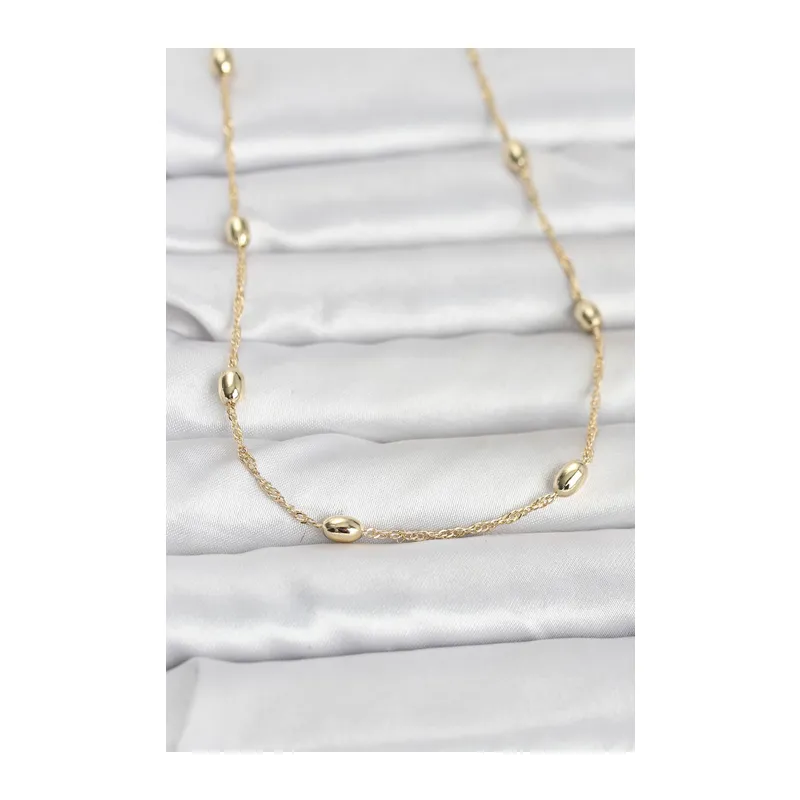 CM 14K Gold Renk Topçuklu Burgu Zincir Model 60 cm Kadın Kolye