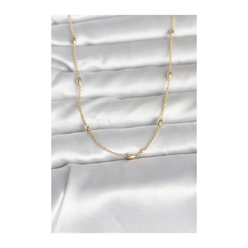 CM 14K Gold Renk Damla Topçuk Model Zincirli 60 cm Kadın Kolye
