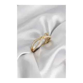 Zirkon Taşlı Sarmal Sedefli Gold Renk Kadın Yüzük