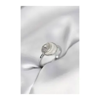 Ay Yıldız Model Gümüş Renk Zirkon Taşlı Kadın Yüzük