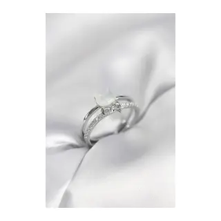 Gümüş Renk Sedefli Kedi Model Fiyonklu Zirkon Taşlı Kadın Yüzük