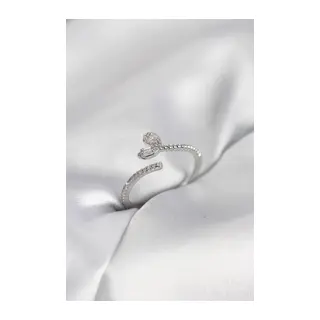Gümüş Renk Pirinç Kuyruklu Kalp Model Kadın Yüzük