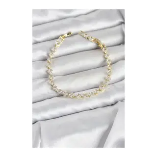 Kare Zirkon Taşlı Gold Renk Pirinç Su Yolu Kadın Bileklik